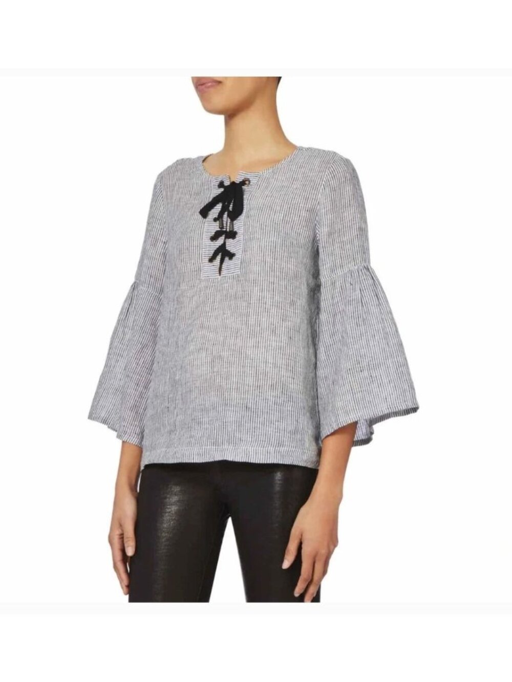 St. Roche Lula Linen Bell Sleeve Top Black white - Size S